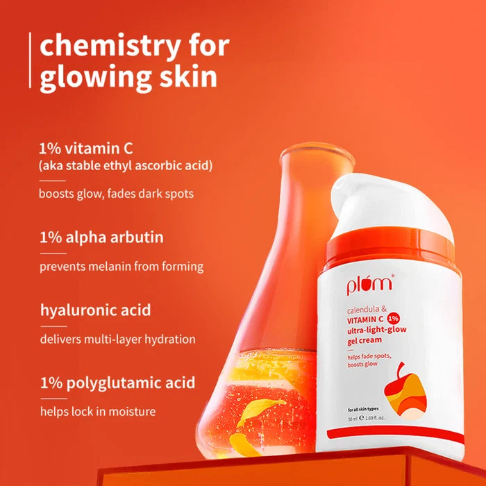 PLUM CALENDULA & VITAMIN C 1% ULTRA- LIGHT- GLOW GEL CREAM | HELPS FADE SPOTS, BOOSTS GLOW FOR ALL SKIN TYPE 50ml 1.69 fi. oz.