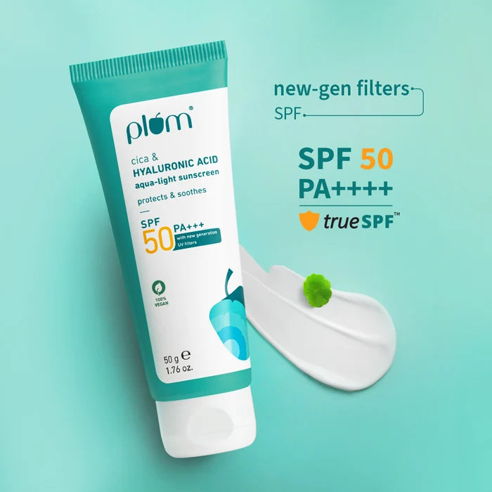 PLUM CICA & HYALURONIC ACID AQUA LIGJHT SUNSCREEN | PROTECTS & SOOTHES SPF50 PA+++ WITH NEW GENERATION UV FILTERS 50g 1.76 oz.