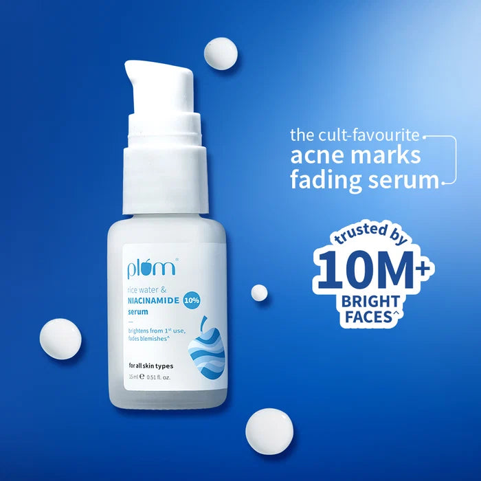 PLUM RICE WATER NIACINAMIDE  10%SERUM | Brightens From 1 Use Fades Blemishes | For All Skin Types 15 ml 0.51 fi. oz.