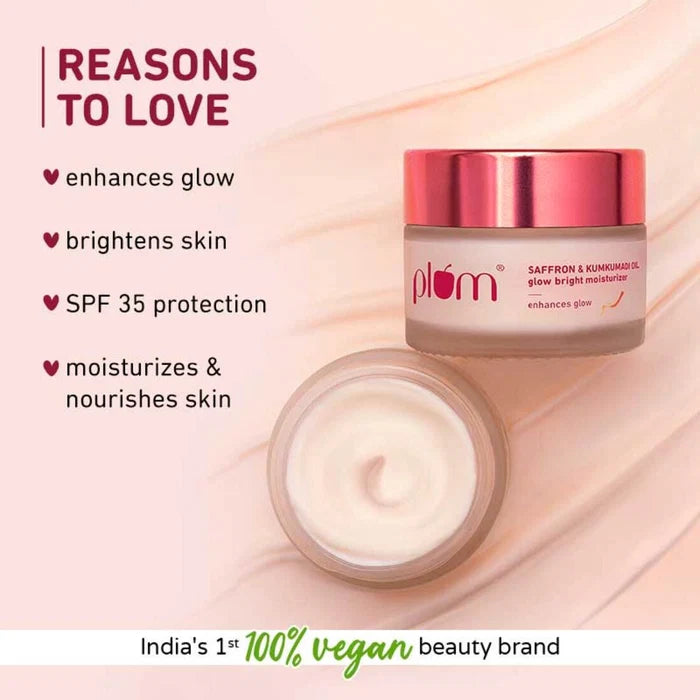 PLUM SAFFRON & KUMKUMADI OIL GLOW BRIGHT MOISTURIIZER | ENHANCES GLOW SPF 35 FOR ALL SKIN TYPE 50g 1.76 oz
