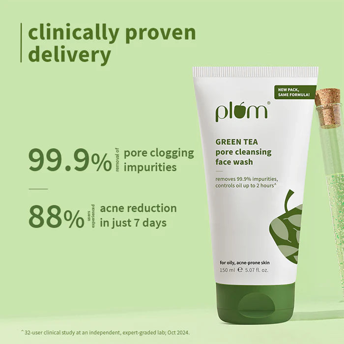 PLUM GREEN TEA PORE CLEANSING FACE WASH | REMOVES 99.9% IMPURITIES, CONTROLS OIL UP TO 2 HOURS |FOR OILY, ACNE- PRONE SKIN 100ml 3.38 fi. oz