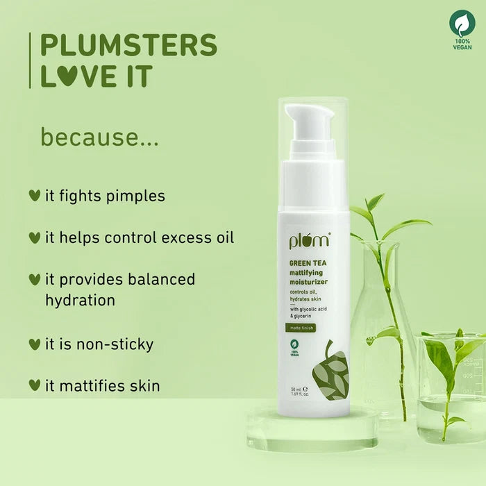 PLUM GREEN TEA OIL FREE MOISTURIZER | FIGHTS PIMPLES, INSTANTLY HYDRATES | WITH NIACINAMIDE & HYALURONIC ACID OIL FREE HYDRATION 50ml 1.69 fi. oz.