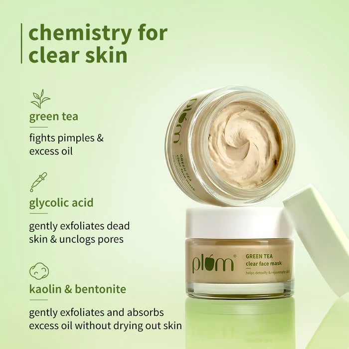 PLUM GREEN TEA CLEAR FACE MASK | HELPS DETOXIFY & REJUVENATE SKIN FORE OILY, ACNE-PRONE SKIN 60g 2.12 oz