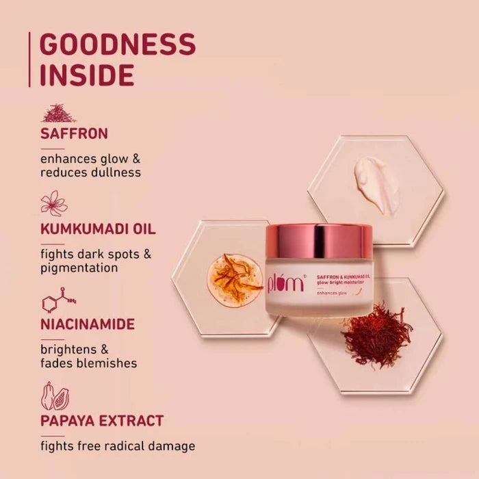 PLUM SAFFRON & KUMKUMADI OIL GLOW BRIGHT MOISTURIIZER | ENHANCES GLOW SPF 35 FOR ALL SKIN TYPE 50g 1.76 oz