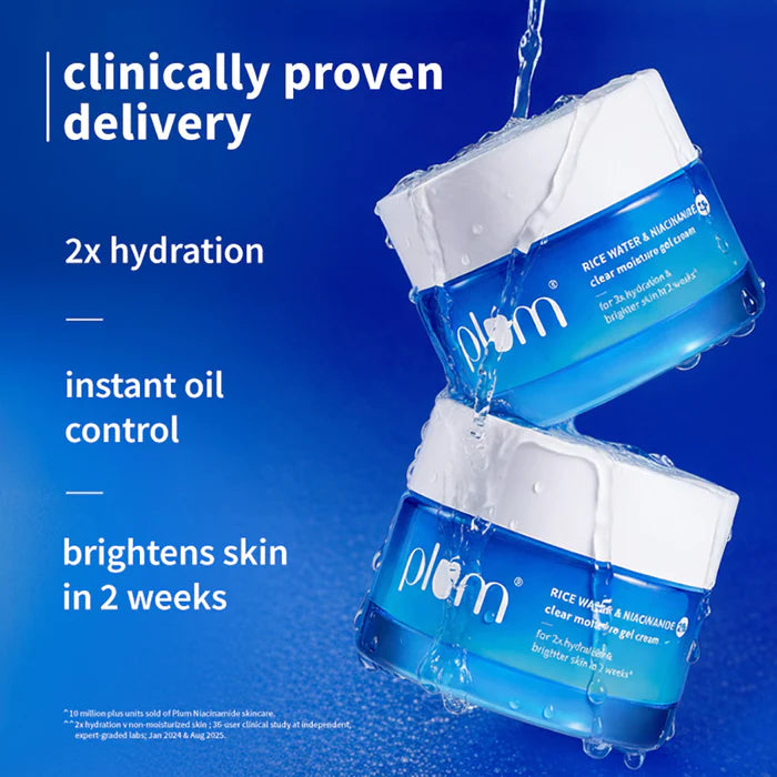 PLUM RICE WATER & NIACINAMIDE 2% CLEAR MOISTURE GEL CREAM | FOR 2X HYDRATION & BRIGHTER SKIN IN 2 WEEKS |FOR ALL SKIN TYPES 50g 1.76 oz.