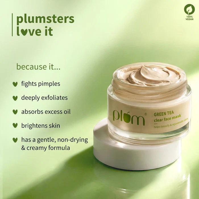 PLUM GREEN TEA CLEAR FACE MASK | HELPS DETOXIFY & REJUVENATE SKIN FORE OILY, ACNE-PRONE SKIN 60g 2.12 oz