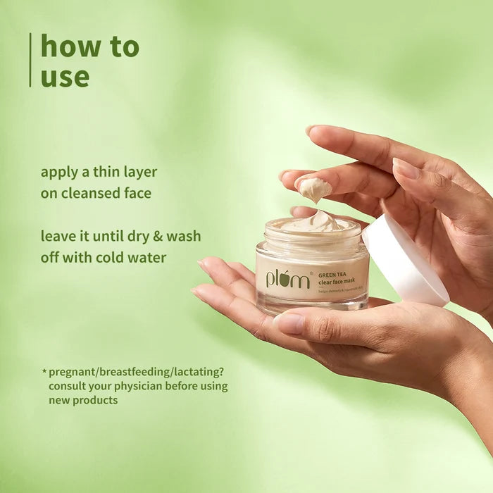 PLUM GREEN TEA CLEAR FACE MASK | HELPS DETOXIFY & REJUVENATE SKIN FORE OILY, ACNE-PRONE SKIN 60g 2.12 oz