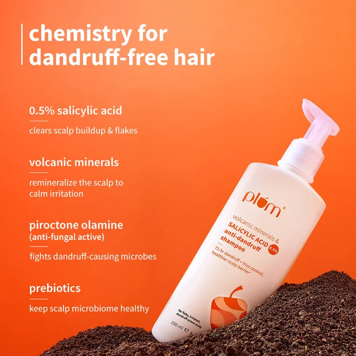 PLUM VOLCANIC MINERALS & SALICYLIC ACID 0.5% ANTI - DANDRUFF SHAMPOO | 72-HR DANDRUFF + FRIZZ CONTROL, HEALTHIER SCALP BARRIER  250ml 8.45 fl