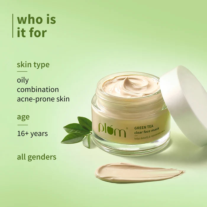 PLUM GREEN TEA CLEAR FACE MASK | HELPS DETOXIFY & REJUVENATE SKIN FORE OILY, ACNE-PRONE SKIN 60g 2.12 oz