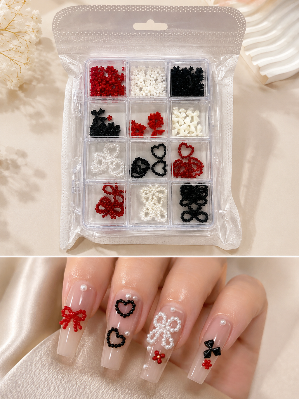 Elevate your nail art with our stunning collection of shaped nail accessories. Choose from romantic hearts, elegant bows, celestial stars, and delicate flowers to express your unique style. Each design adds dimension and charm to your manicure.