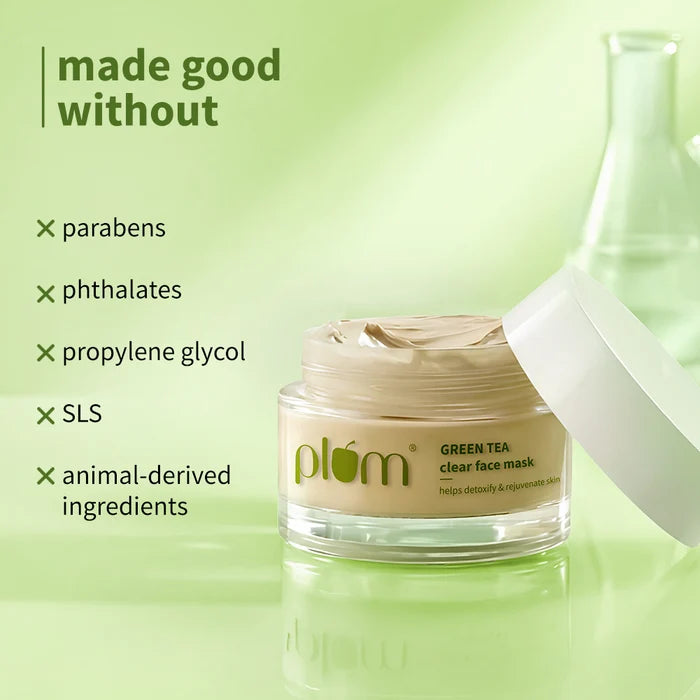 PLUM GREEN TEA CLEAR FACE MASK | HELPS DETOXIFY & REJUVENATE SKIN FORE OILY, ACNE-PRONE SKIN 60g 2.12 oz