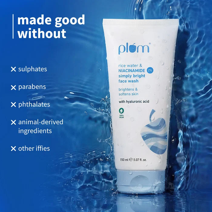 PLUM RICE WATER & NIACINAMIDE 2% SIMPLY BRIGHT FACE WACE WASH | REMOVES 99% IMPURITIES, INSTANTLY BRIGHTENS & SOFTENS SKIN 150ml 5.07 fi. oz.