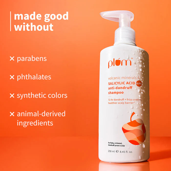 PLUM VOLCANIC MINERALS & SALICYLIC ACID 0.5% ANTI - DANDRUFF SHAMPOO | 72-HR DANDRUFF + FRIZZ CONTROL, HEALTHIER SCALP BARRIER  250ml 8.45 fl