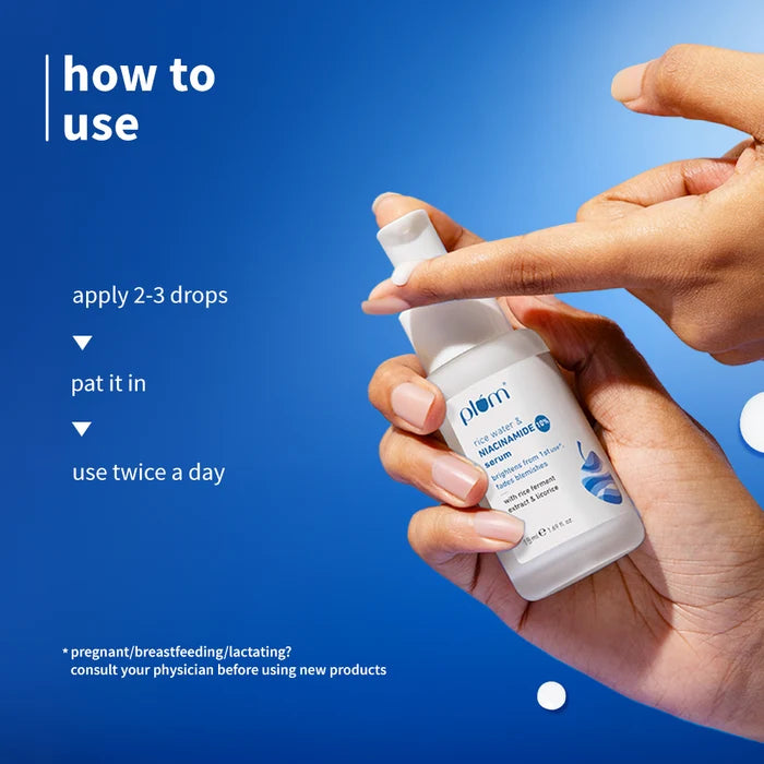 PLUM RICE WATER NIACINAMIDE  10%SERUM | Brightens From 1 Use Fades Blemishes | For All Skin Types 15 ml 0.51 fi. oz.