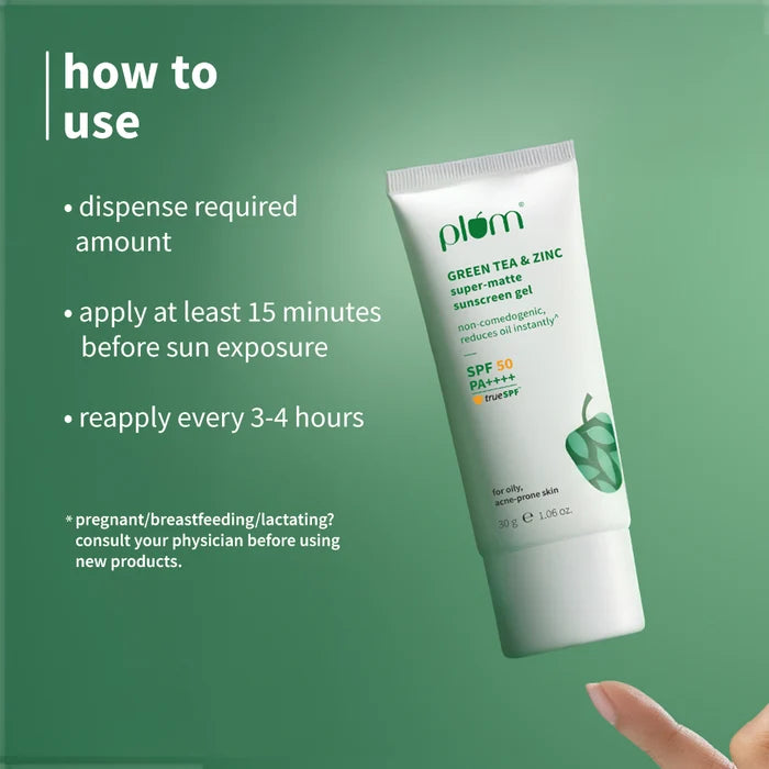 PLUM GREEN TEA & ZINC SUPER - MATTE SUNSCREEN GEL | PROTECT FROM UV, CONTROL OIL SPF 50 PA++++ TRUE SPF  50g 1.76 oz.