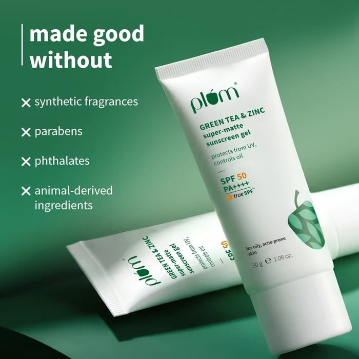 PLUM GREEN TEA & ZINC SUPER - MATTE SUNSCREEN GEL | PROTECT FROM UV, CONTROL OIL SPF 50 PA++++ TRUE SPF  50g 1.76 oz.