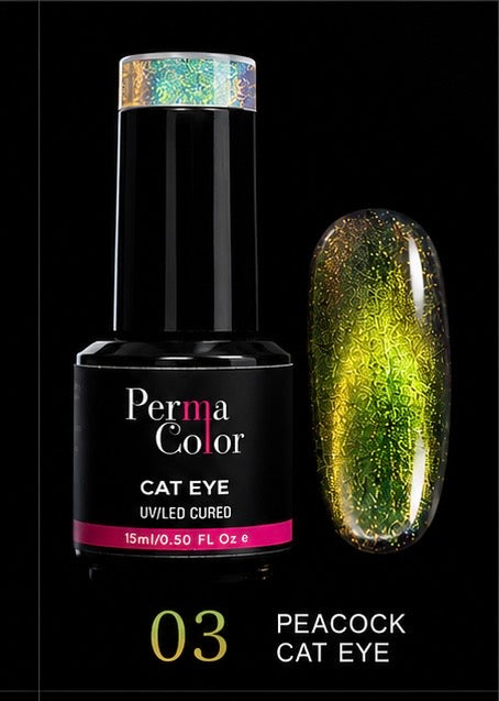 Perma Color Peacock Cat Eye Nail Polish delivers stunning dimensional color with a mesmerizing cat eye effect.
