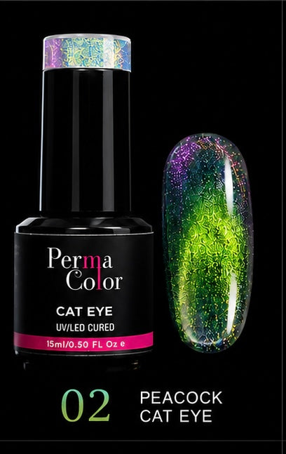 Perma Color Peacock Cat Eye Nail Polish delivers stunning dimensional color with a mesmerizing cat eye effect.
