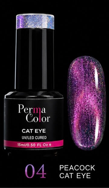 Perma Color Peacock Cat Eye Nail Polish delivers stunning dimensional color with a mesmerizing cat eye effect.