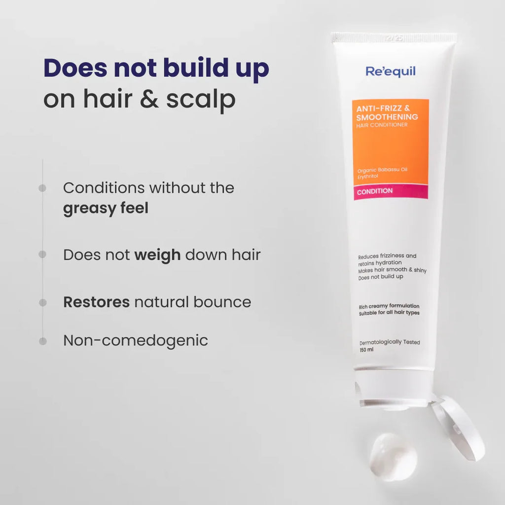 RE' EQUIL ANTI-FRIZZ & SMOOTHENING HAIR CONDITIONER | Organic Babassu Oil Erythritol | Reduces Frizziness Improves Manageability For All Hair Types | Dermatologically Tested 125g /4.41 oz
