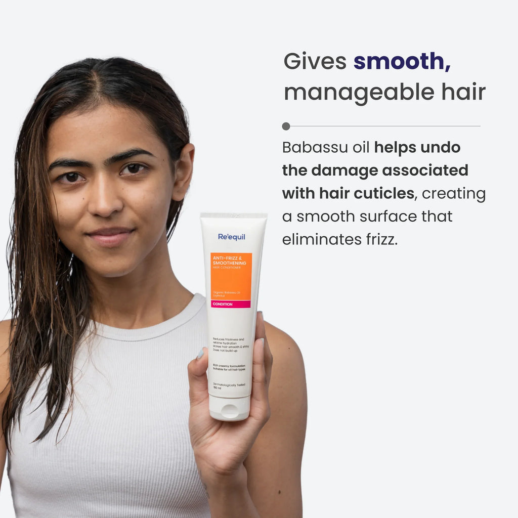 RE' EQUIL ANTI-FRIZZ & SMOOTHENING HAIR CONDITIONER | Organic Babassu Oil Erythritol | Reduces Frizziness Improves Manageability For All Hair Types | Dermatologically Tested 125g /4.41 oz
