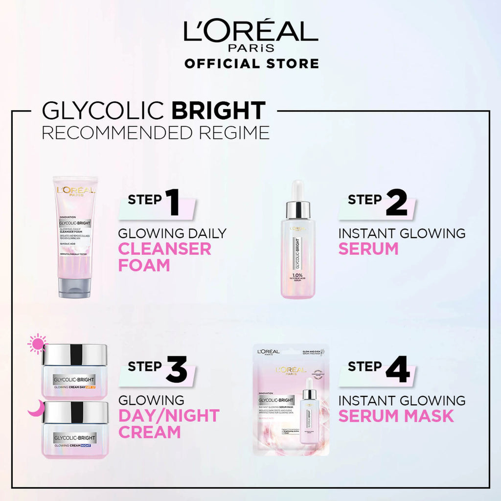 L'OREAL PARIS GLYCOLIC-BRIGHT GLOW NIGHT CREAM | Reduces Dullness & Boosts Glow Overnight | Glycolic + Niacinamide  50ml
