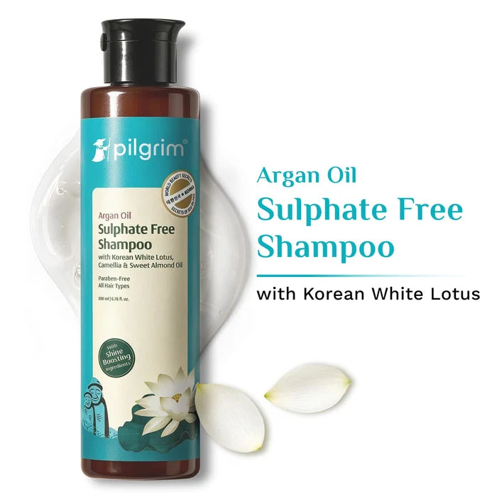 PILGRIM Argan Oil Sulphate Free Shampoo with Korean White Lotus, Camellia & Sweet Almond Oil Paraben-Free All Hair Types 200ml | 6.76 fl. oz.