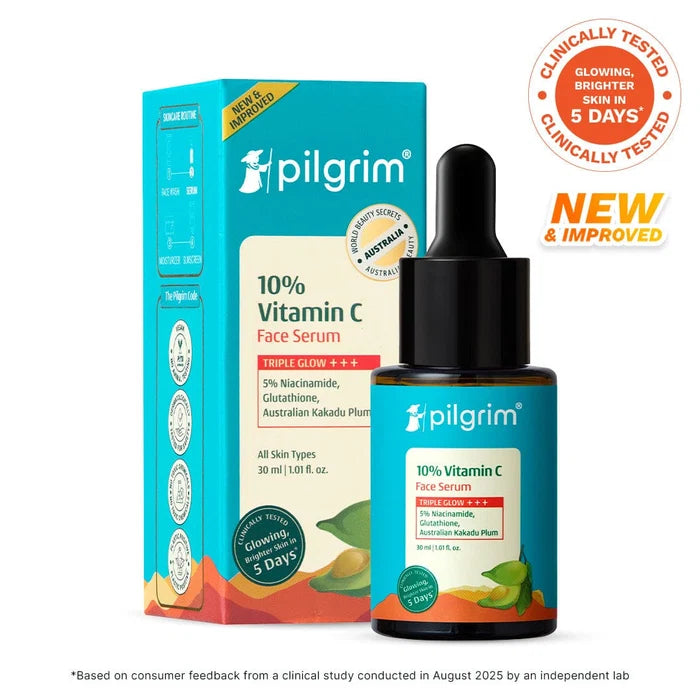 PILGRIM 10% Vitamin - C Face Serum | Triple Glow +++ 5% Niacinamide, Glutathione, Australian Kakadu Plum | All Skin Types 25ml |  0.84 fl. oz.