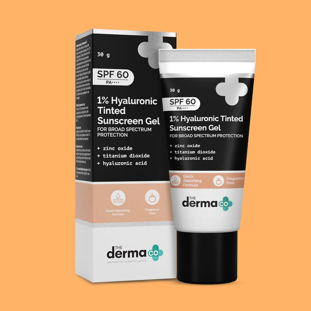 The Derma Co 1% Hyaluronic Acid Tinted Sunscreen Gel.