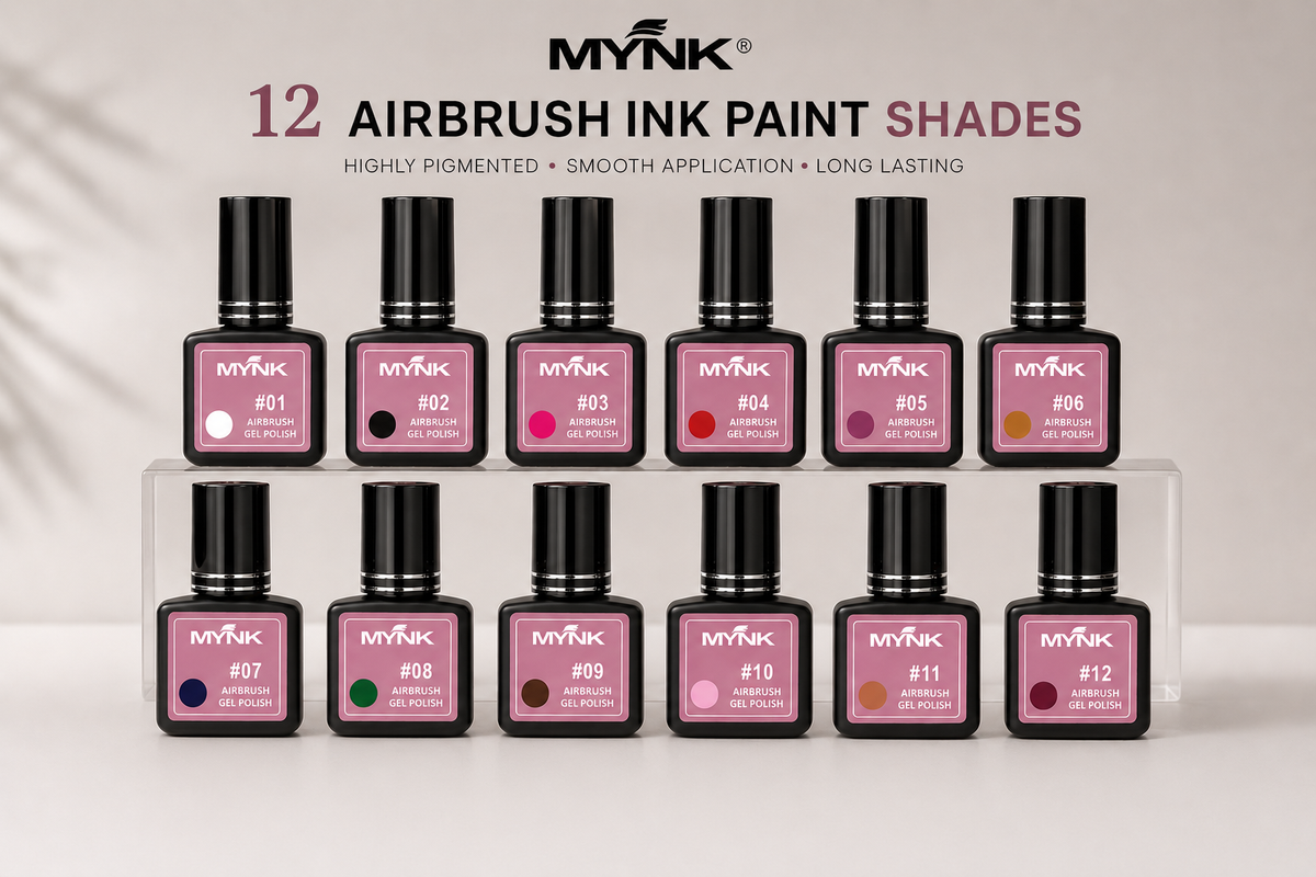 Mynk Professional 12 PC Air Brush Ink Paint Shades for Nails Transform your nail art with this professional-grade airbrush ink paint set.