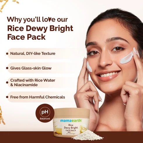 Mamaearth Rice Dewy Bright Face Pack with Rice Water & Niacinamide For Glass Skin - 200 g