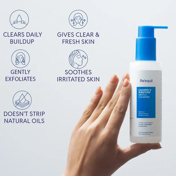 RE' EQUIL CALMING & PURIFYING GENTLE CLEANSER | Panthenol Gluconolactone Oat Beta Glucan | Clarifies Without Drying For Oily, Combination , Sensitive Skin | Dermatologically Tested 150 ml/5.07 fl. oz..