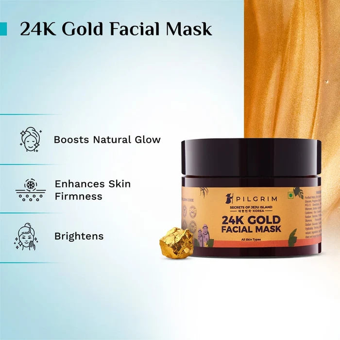 Pilgrim 24K Gold Facial Mask For Glowing Skin | With Vitamin - E | For All Skin Types | For Men & Women | 50gm | 1.76 oz.