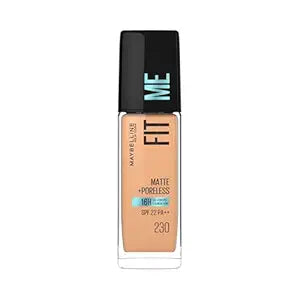 Maybelline New York Fit Me  Foundation For All Skin Type,Full Matte Finish, With SPF 22 PA++ | 16H Oil Control Foundation  | Fit Me Matte + Poreless, 30ml