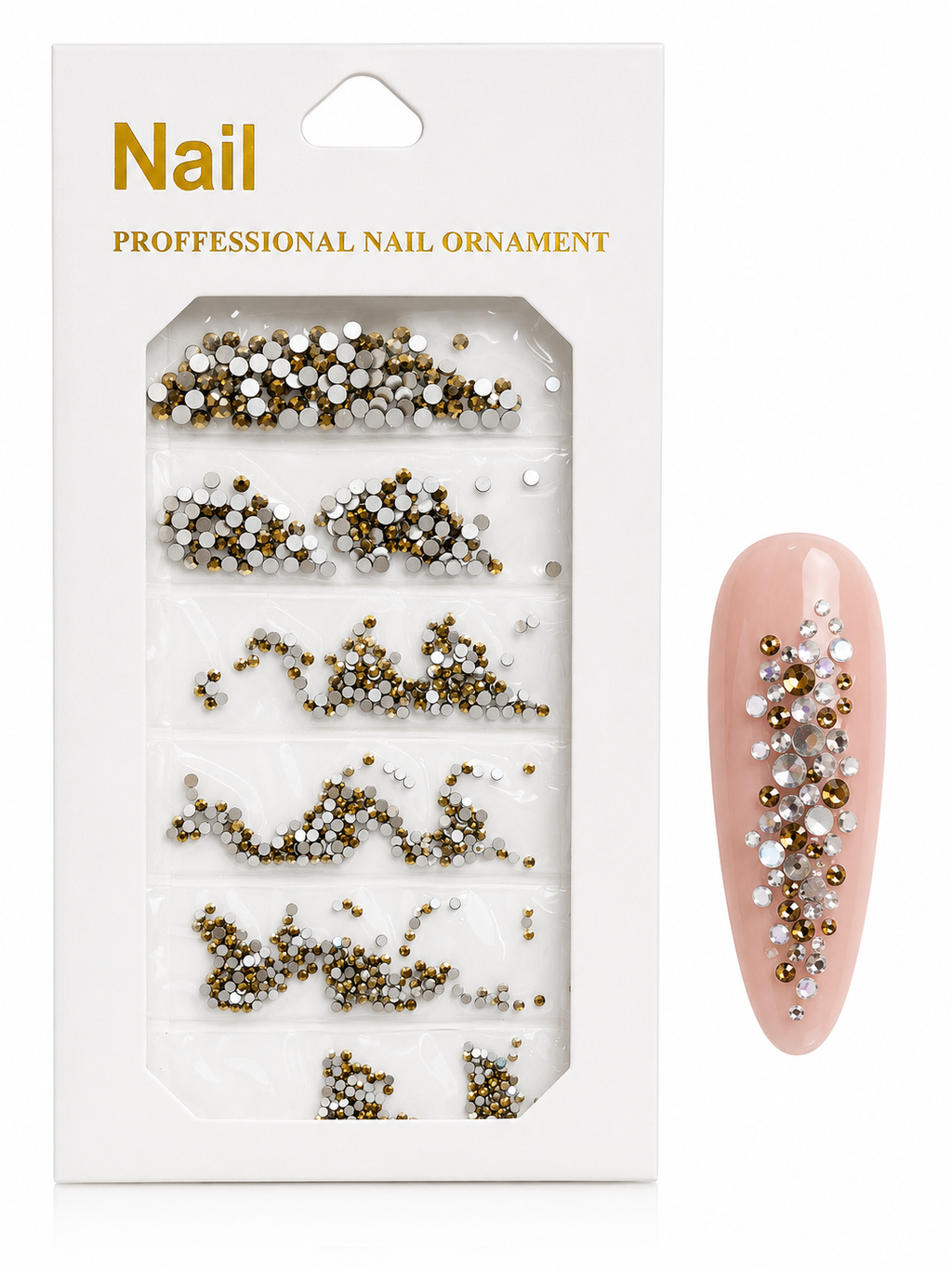 Silver And Copper Stone Embellishments. These premium decorative stones add instant glamour and dimension to any manicure design.