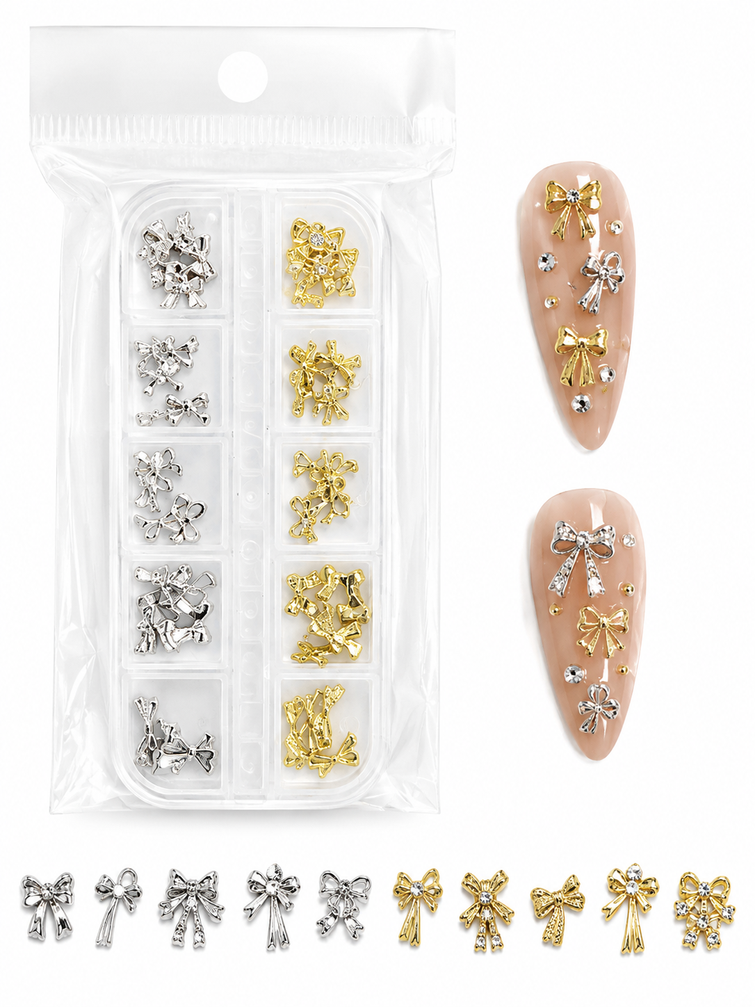 Elevate your nail art with our stunning collection of metallic bows.