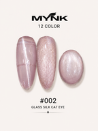 Mynk Professional Glass Silk Cat Eye Nail Polish Collection features 12 stunning shades with a mesmerizing glass silk finish.