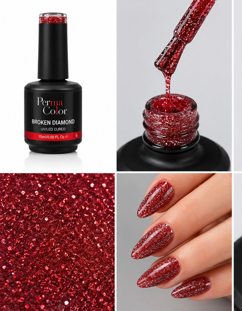 Perma Color Broken Diamond Gel Polish delivers vibrant, long-lasting color with a stunning broken diamond finish.