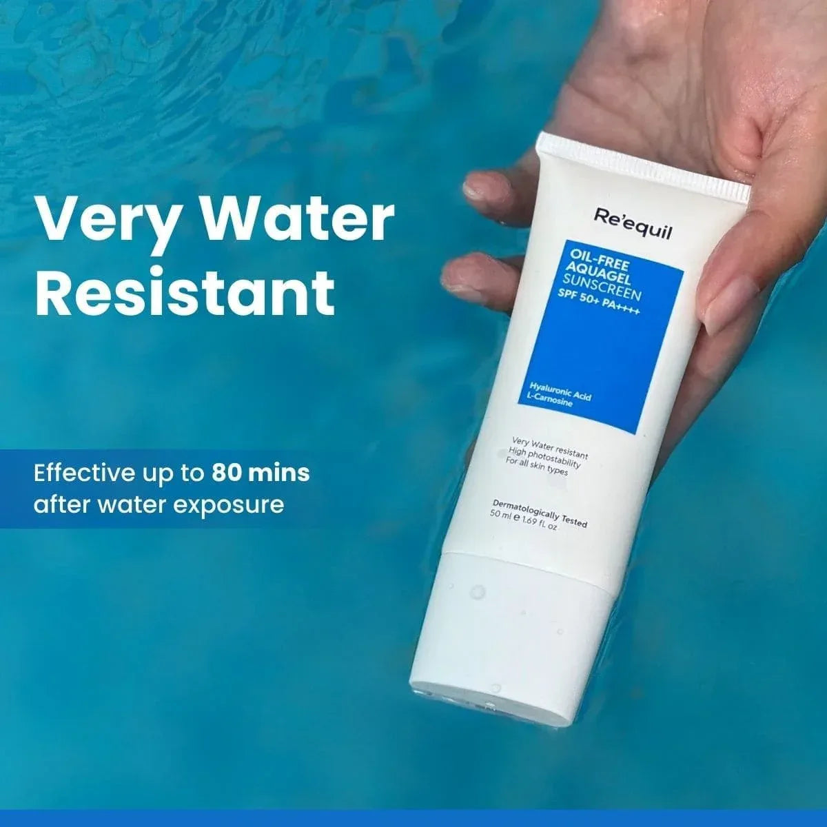 RE' EQUIL OIL FREE AQUAGEL SUNSCREEN SPF 50+ | PA++++ | Hyaluronic Acid L-Carnosine | High Photostability Quick Absorption For Normal Oily Combination Skin | Dermatologically Tested 50ml/1.69 if. oz.