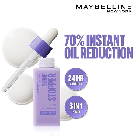 MAYBELLINE NEW YORK SHINE STOPPER MATTE SERUM PRIMER | UP TO 24 H LHA+SALICYLIC ACID 25ml