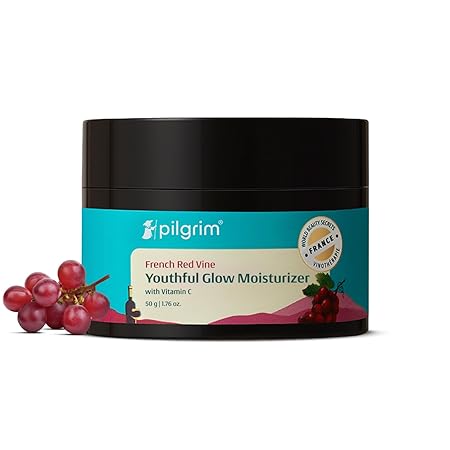 PILGRIM French Red Vine Youthful Glow Moisturizer SPF 30 with Vitamin C, Rosehip Oil For Anti Ageing, Sun Protection PA+++, Daily Use, Dry, Oily, Combination Skin, Men & Women, 50g