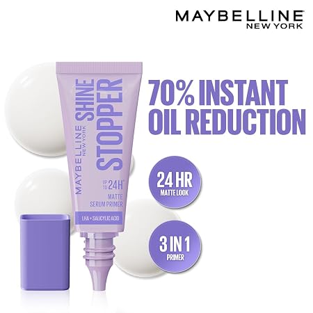 MAYBELLINE NEW YORK SHINE STOPPER MATTE SERUM PRIMER | UP TO 24 H LHA+SALICYLIC ACID 10ml