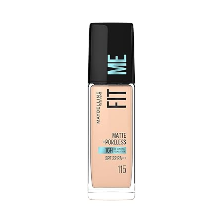 Maybelline New York Fit Me  Foundation For All Skin Type,Full Matte Finish, With SPF 22 PA++ | 16H Oil Control Foundation  | Fit Me Matte + Poreless, 30ml