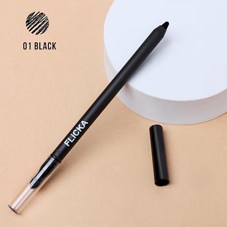 FLiCKA Kohl Story Kajal | Waterproof, Smudgeproof, Ultra-Creamy Texture, Intense Kajal, Long-lasting Formula upto 18hrs, 01 Black, 1.2 g