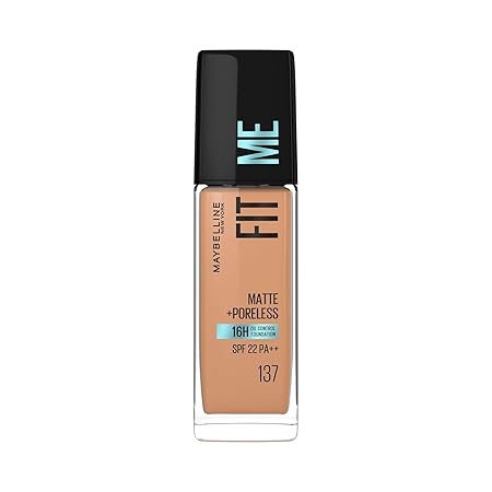 Maybelline New York Fit Me  Foundation For All Skin Type,Full Matte Finish, With SPF 22 PA++ | 16H Oil Control Foundation  | Fit Me Matte + Poreless, 30ml