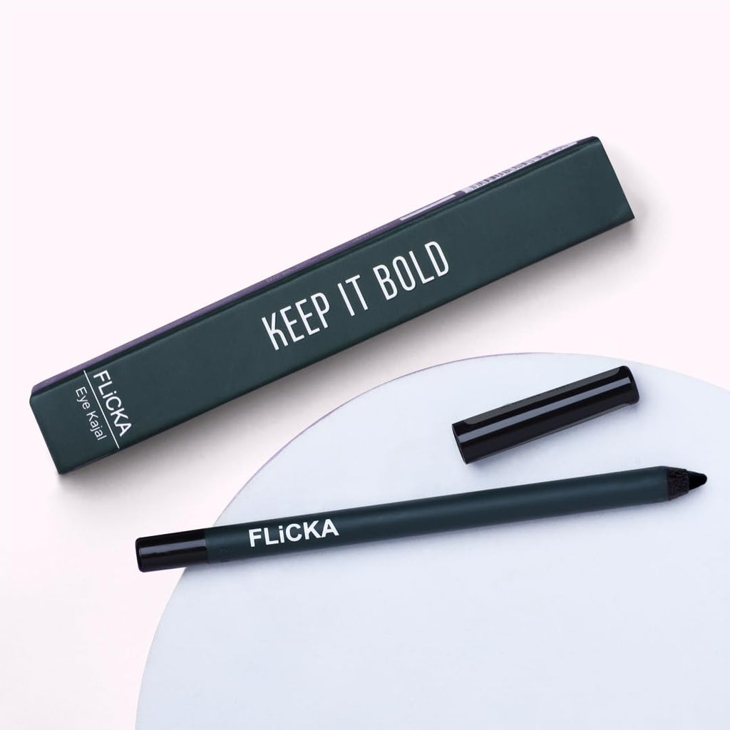 FLiCKA Keep It Bold Kajal | Waterproof, Smudgeproof, Intense Kajal, Long-lasting Formula upto 18hrs, 1.2 g