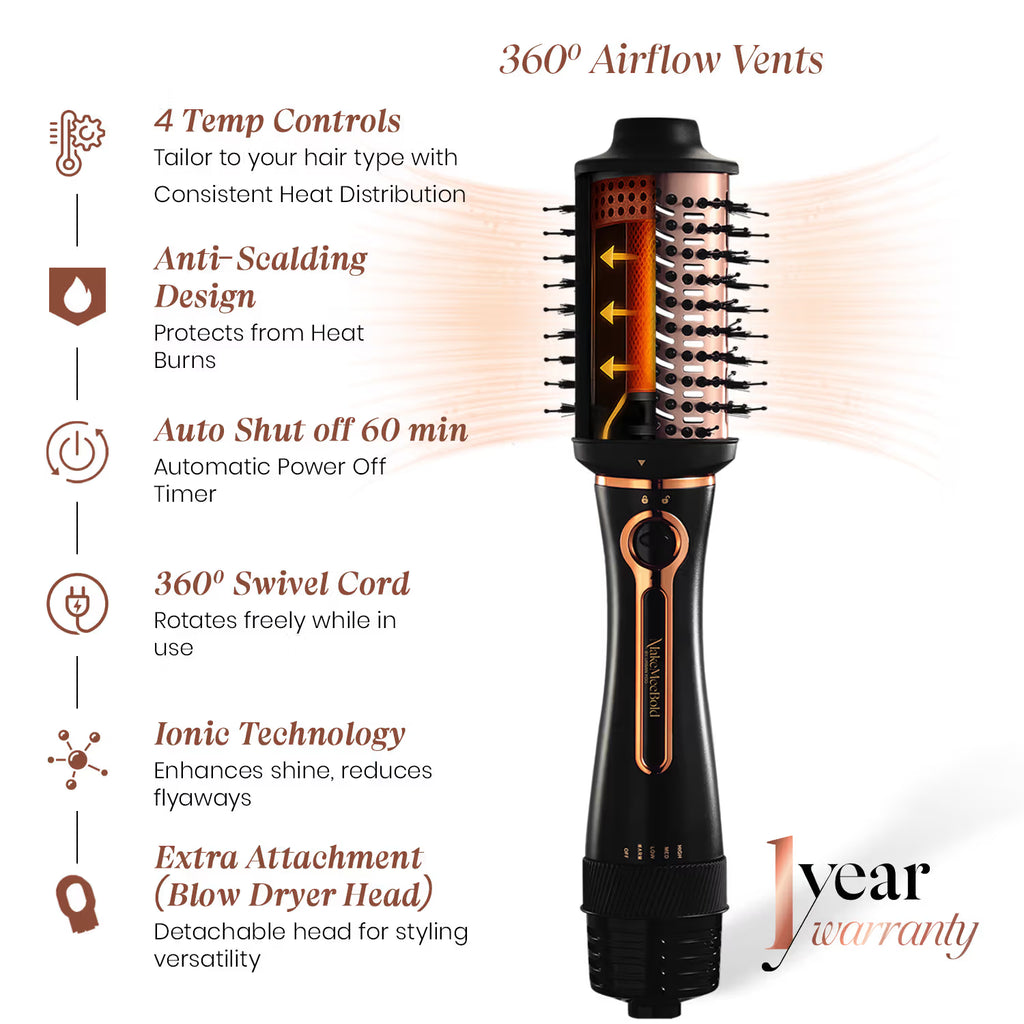 UrbanYog MakeMeeBold Hair Dryer and Volumizer Hot Air 3 in 1 Styling Brush - Rose Gold