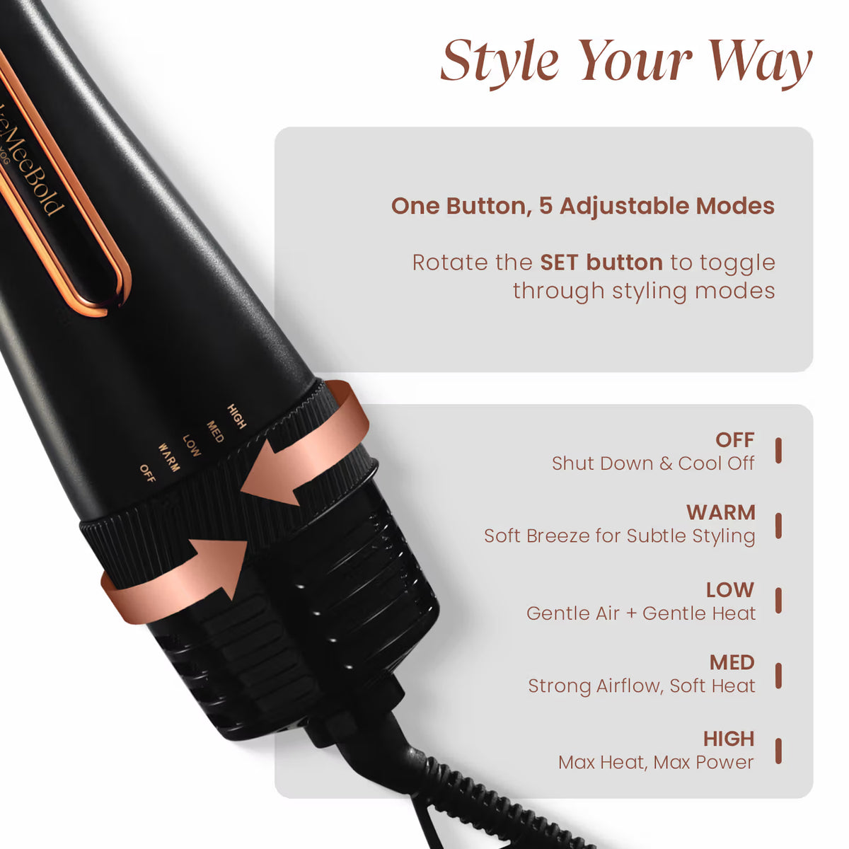 UrbanYog MakeMeeBold Hair Dryer and Volumizer Hot Air 3 in 1 Styling Brush - Rose Gold
