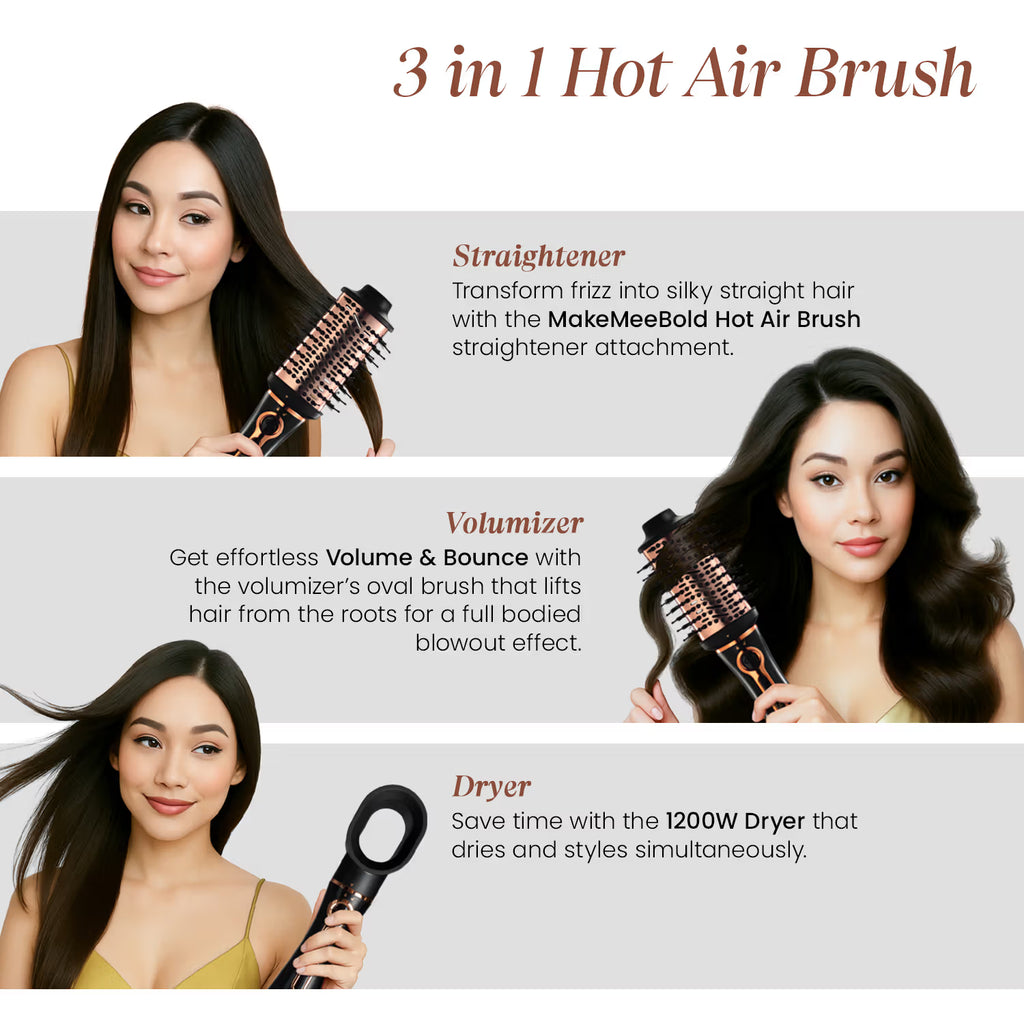 UrbanYog MakeMeeBold Hair Dryer and Volumizer Hot Air 3 in 1 Styling Brush - Rose Gold