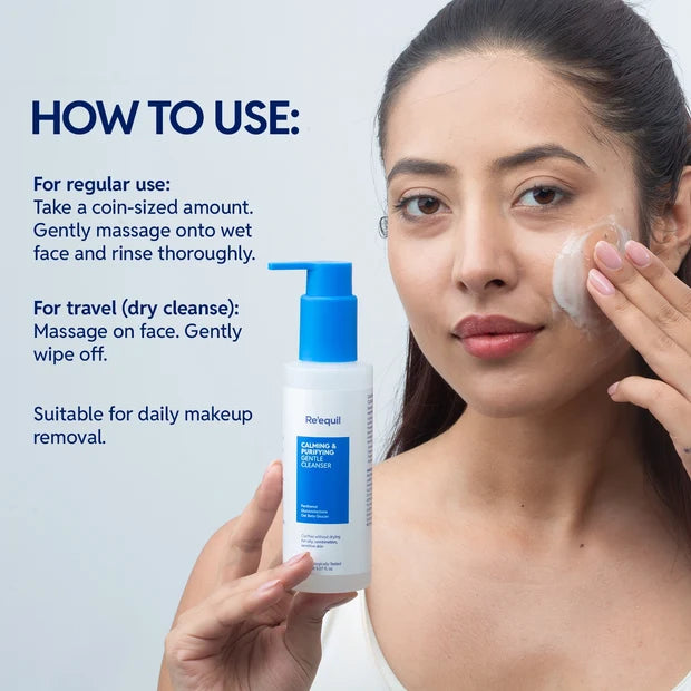 RE' EQUIL CALMING & PURIFYING GENTLE CLEANSER | Panthenol Gluconolactone Oat Beta Glucan | Clarifies Without Drying For Oily, Combination , Sensitive Skin | Dermatologically Tested 150 ml/5.07 fl. oz..